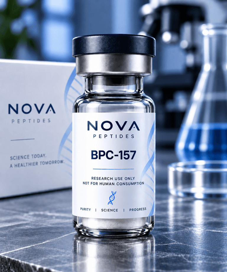 BPC-157 vial from Nova Peptides, research use only