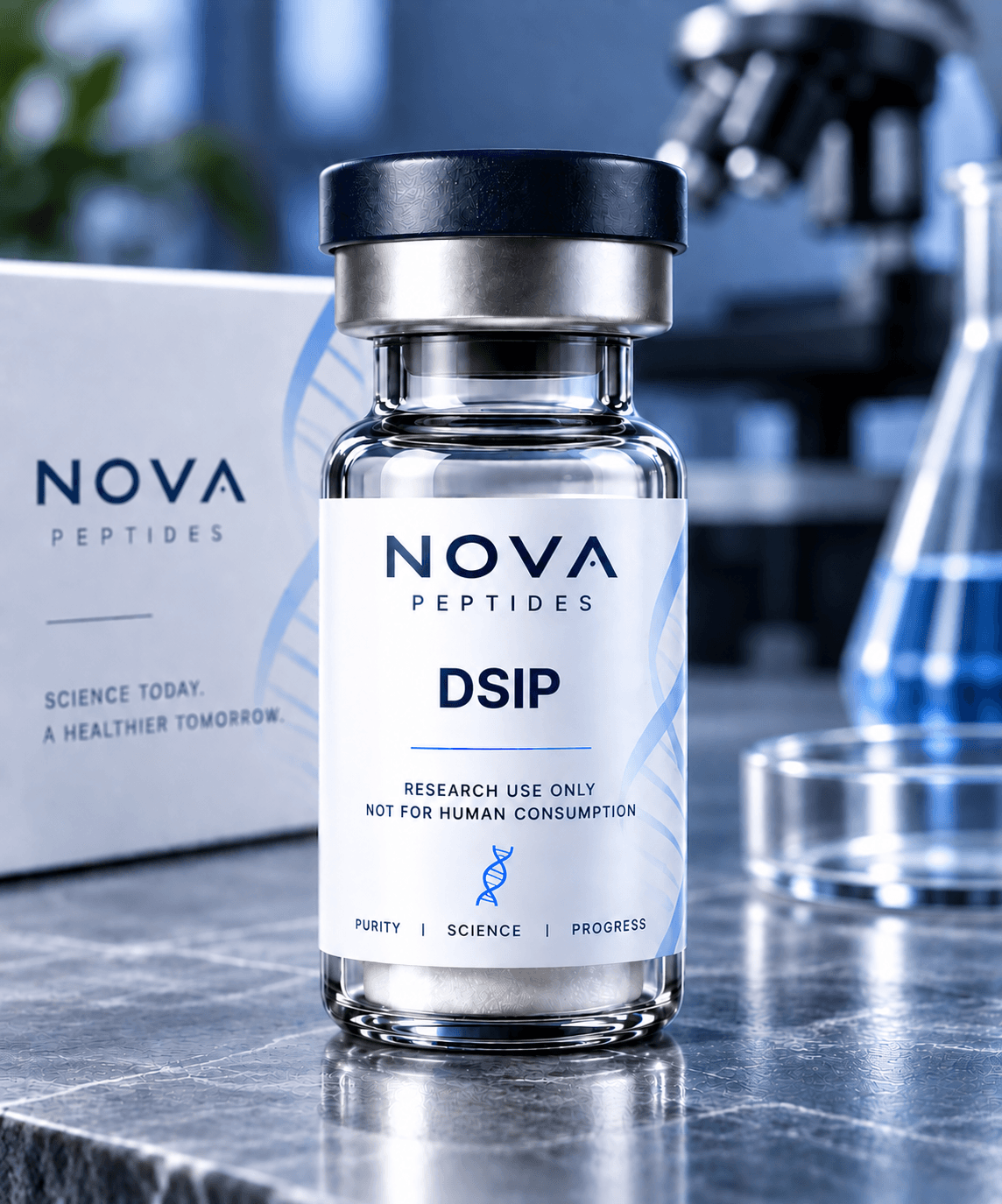 DSIP vial from Nova Peptides, research use only