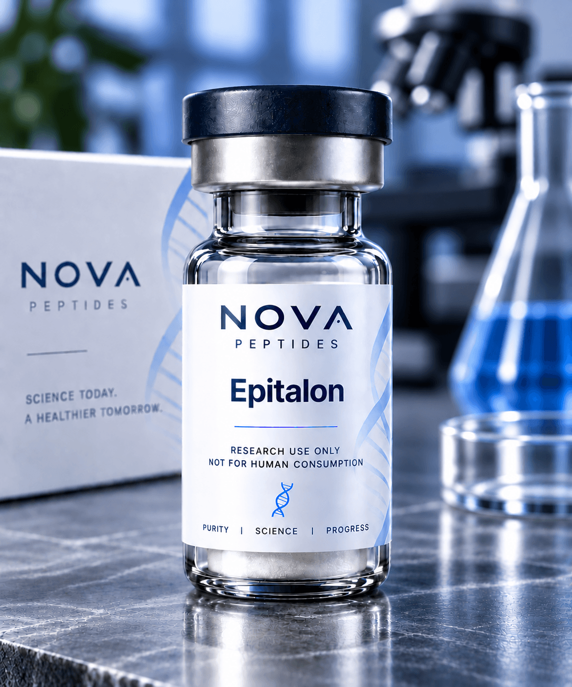 Epitalon vial from Nova Peptides, research use only