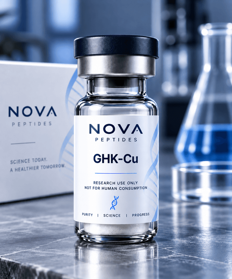 GHK-Cu vial from Nova Peptides, research use only