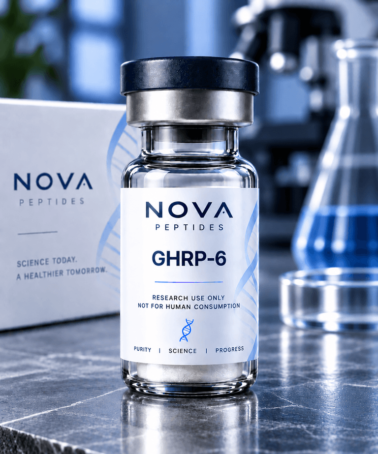 GHRP-6 vial from Nova Peptides, research use only