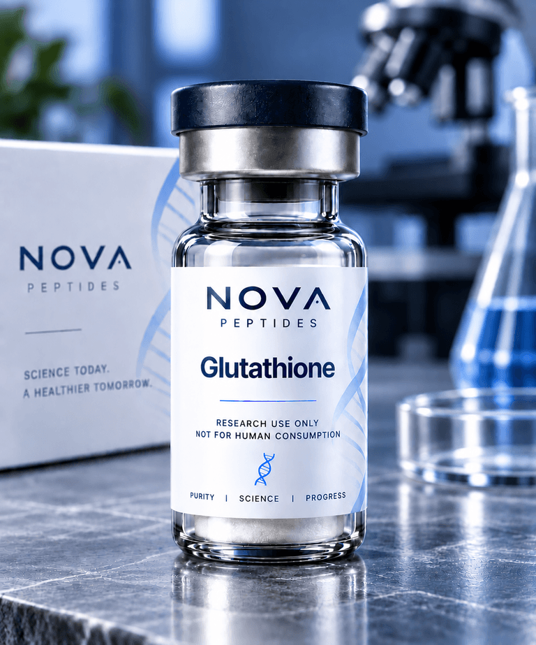 Glutathione vial from Nova Peptides, research use only