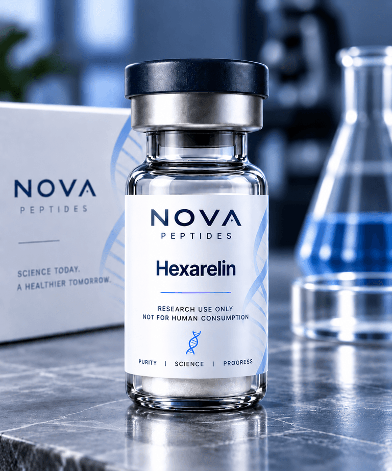 Hexarelin vial from Nova Peptides, research use only